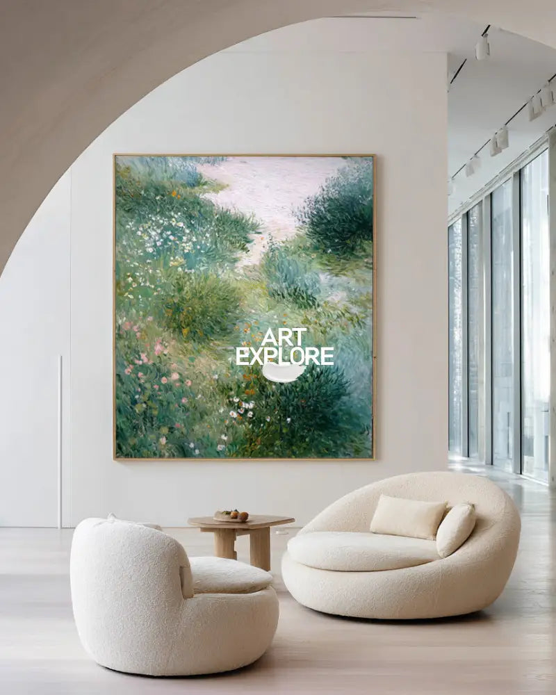 Vertical Green Nature Painting | Tranquil Handmade Landscape Canvas