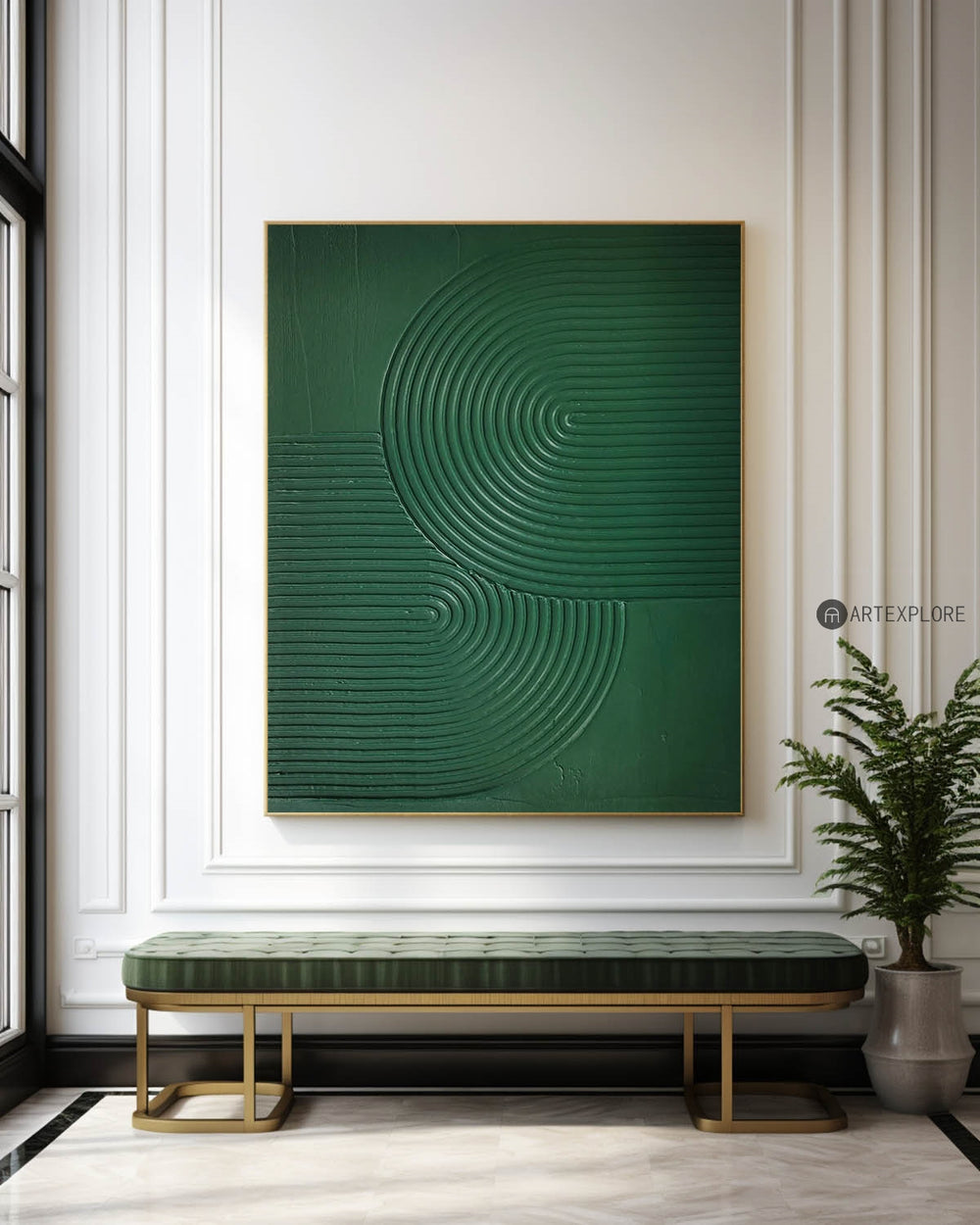 Large Green Heavy Textured Framed Art, Original Minimalist Green Art Paintings,Modern Pure Green Wall Decor For Home