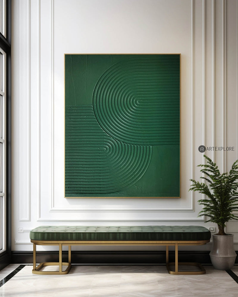 Large Green Heavy Textured Framed Art, Original Minimalist Green Art Paintings,Modern Pure Green Wall Decor For Home
