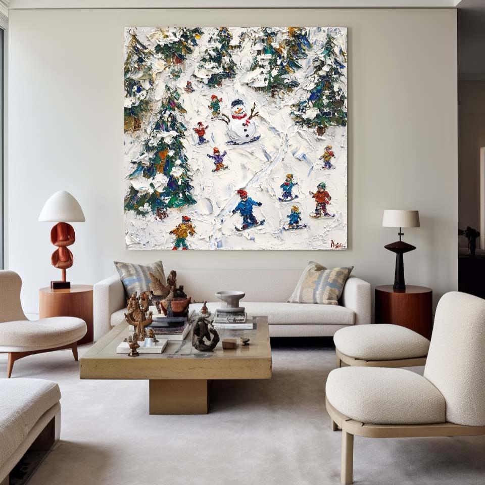 Winter Snow Painting Winter Wall Art Modern Snow Wall Art Large Textured artwork for living room