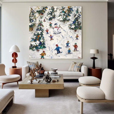 Winter Snow Painting Winter Wall Art Modern Snow Wall Art Large Textured artwork for living room