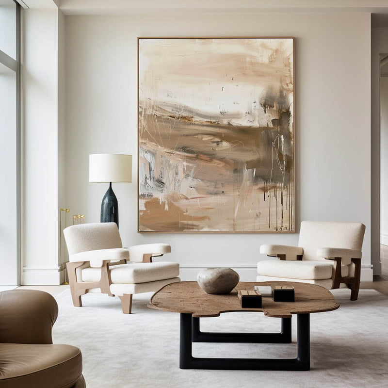 Modern Beige Paintings Wabi-sabi Neutral Abstract Painting Large Biege Wall Art Modern Wall Decor