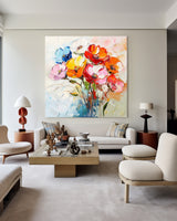 Modern Flowers Wall Art Large Colourful Painting Minimalist Apartment Decor