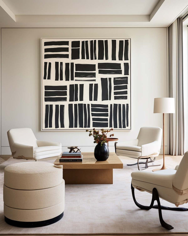 Black And White Canvas Art Geometric Wall Art Wabi-sabi Wall Art Large Minimalist Painting For Livingroom
