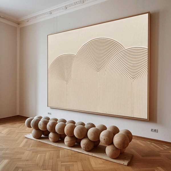  Beige Rich Textured Painting Modern Abstract Art, Minimalist Beige Monochromatic Art Artworks, Large Custom Acrylic Canvas Paintings