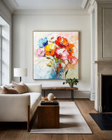 Modern Flowers Wall Art Large Colourful Painting Minimalist Apartment Decor