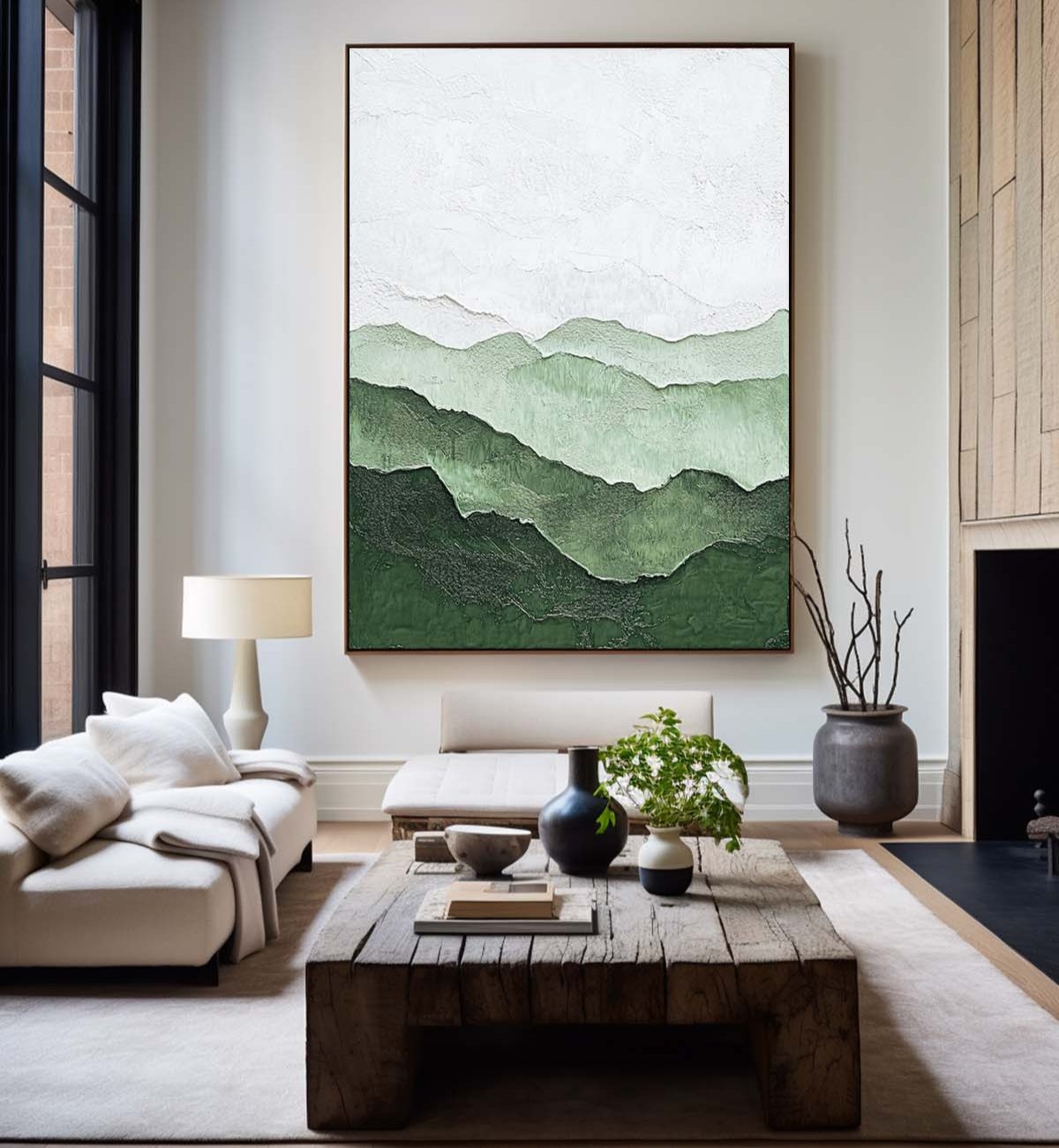 Green Mountain Texture Painting Lage Green Handmade Wall Art Minimalist Painting Vertical Painting