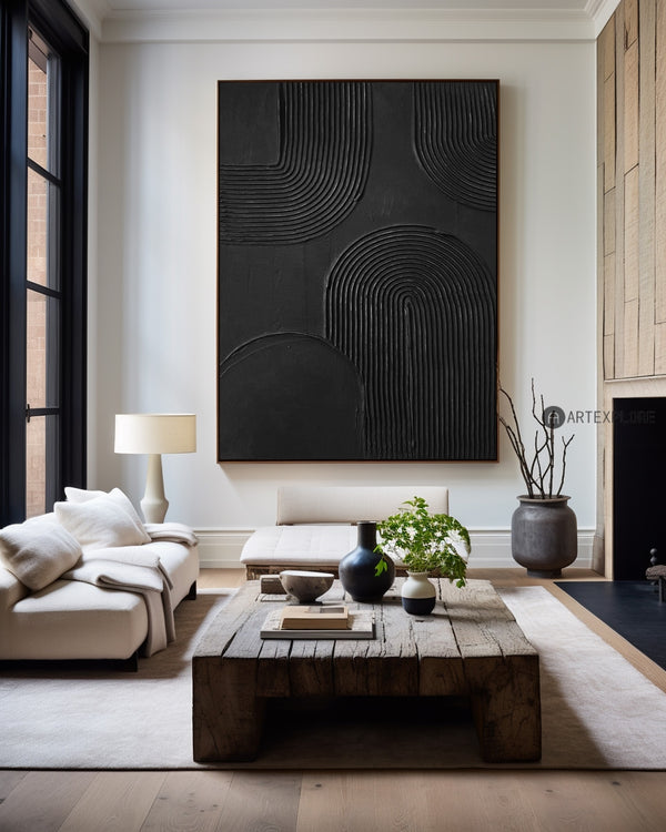 Large Minimalist Dark Style Art Black Painting,Modern Black Living Room Design,Original Black Art Hangings Paintings