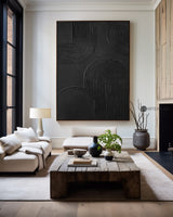 Large Minimalist Dark Style Art Black Painting,Modern Black Living Room Design,Original Black Art Hangings Paintings