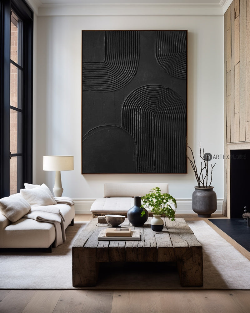 Large Minimalist Dark Style Art Black Painting,Modern Black Living Room Design,Original Black Art Hangings Paintings