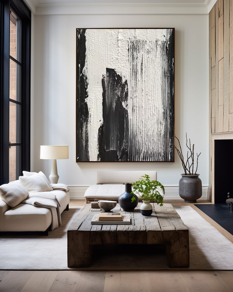  Black and white Abstract art Modern minimalist wall art Textured canvas Painting for sale