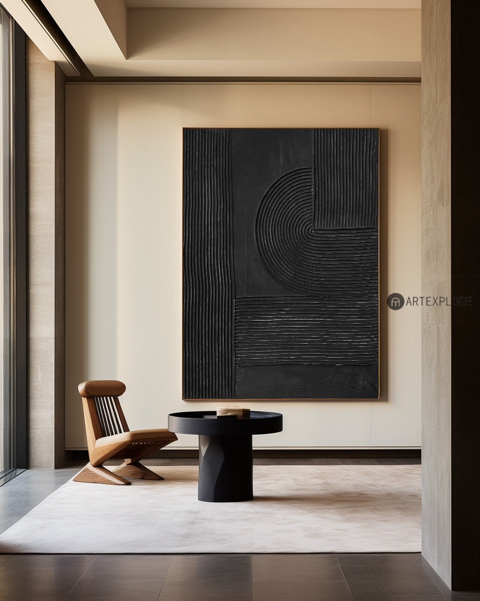 Expensive Modern 3D Black Abstract Wall Art,Modern Black Custom Canvas Paintings,Best Living Room Paintings