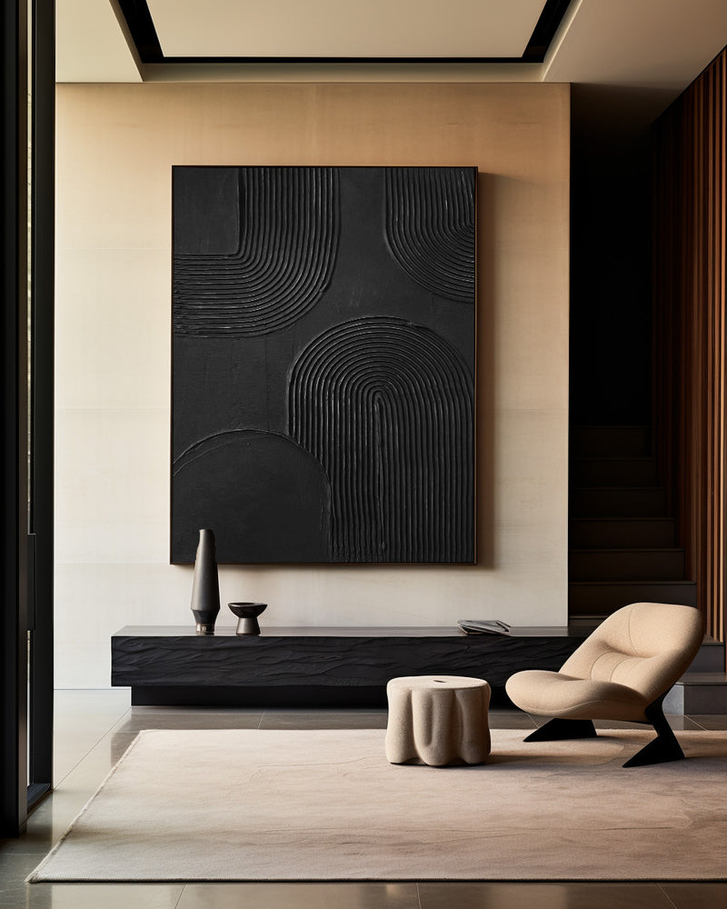 Large Minimalist Dark Style Art Black Painting,Modern Black Living Room Design,Original Black Art Hangings Paintings