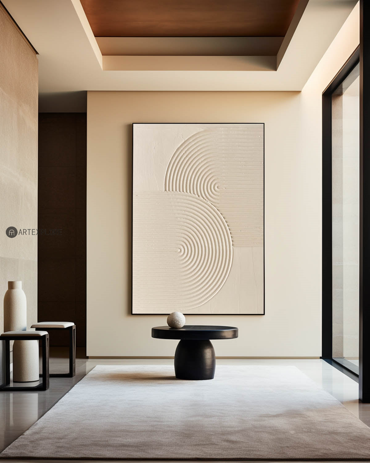 Largr Beige Rich Textured Painting,Minimalist Pure Beige Abstract Handmade Wall Art,Mid Century Wall Art Vintage