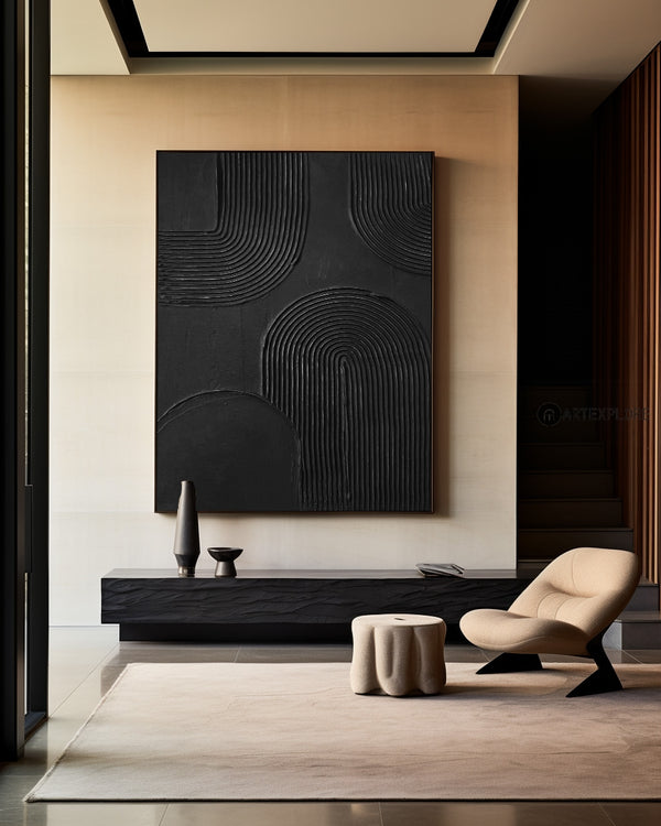 Large Minimalist Dark Style Art Black Painting，Modern Black Living Room Design，Original Black Art Hangings Paintings