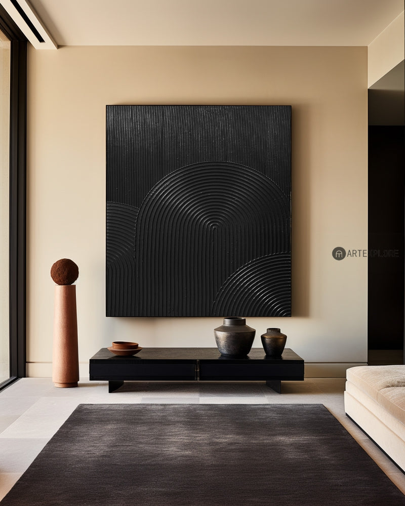 Big Modern 3D Black Textured Wall Decor,Modern Dark Art Designs On Wall,Pure Black Minimalist Painting
