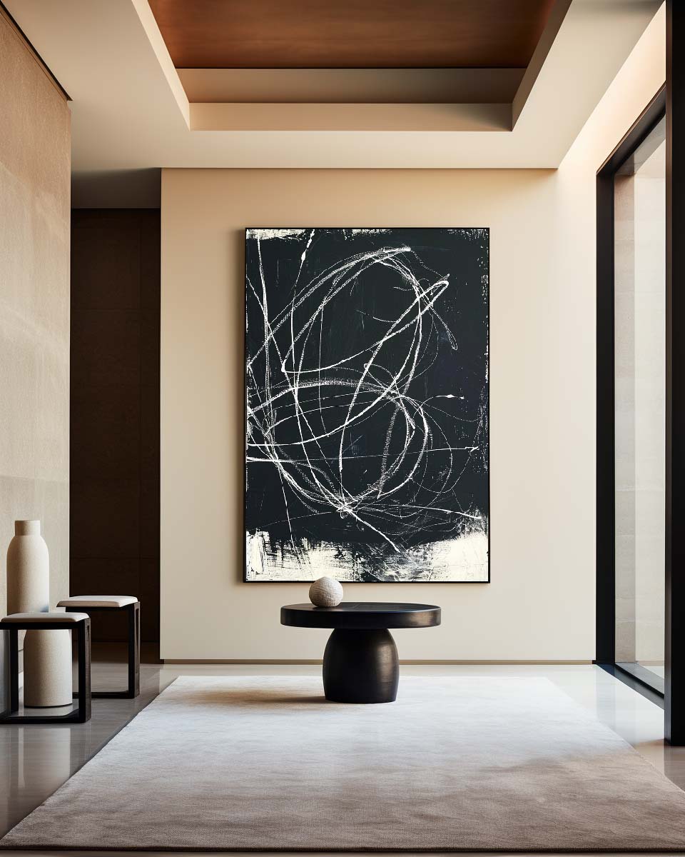 Modern Black Abstract Art Large Black Minimalist Painting Handmade ...