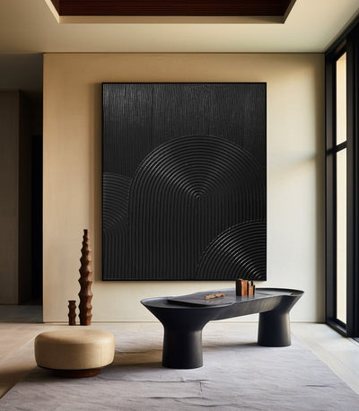 Big Modern 3D Black Textured Wall Decor,Modern Dark Art Designs On Wall,Pure Black Minimalist Painting