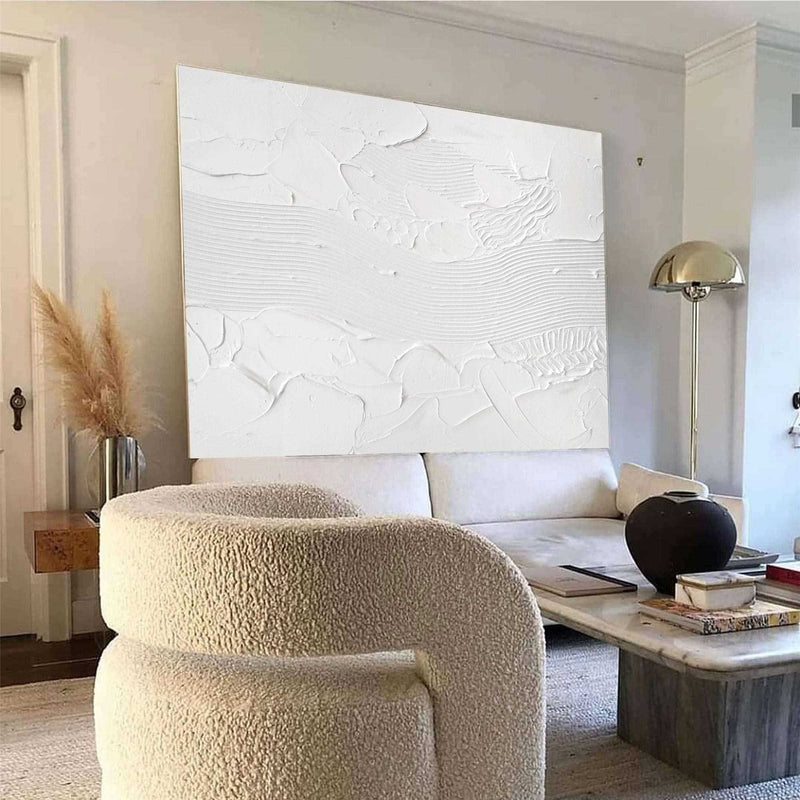 White Plaster Art On Canvas White Minimalist Abstract Art Minimalist Painting White Modern Canvas Art Large Artwork For Bedroom 