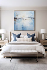 Large Blue And White Abstract Wall Art Brush Stroke Painting Modern Minimalist Painting