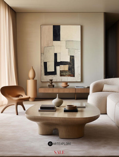 Modern Black And Beige Abstract Canvas Wall Art Earth Tone Minimalist Art Minimalist Painting 