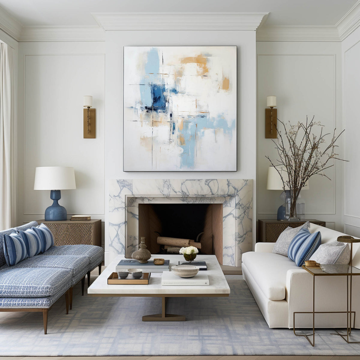 Modern Blue And White Painting Blue And White Palette Knife Painting Minimalist Acrylic Wall Art