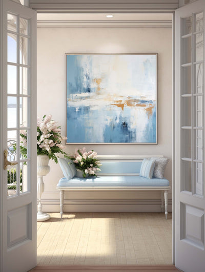 Blue And White Abstract Handmade Paintings Brush Stroke Minimalist Painting Abstract Art
