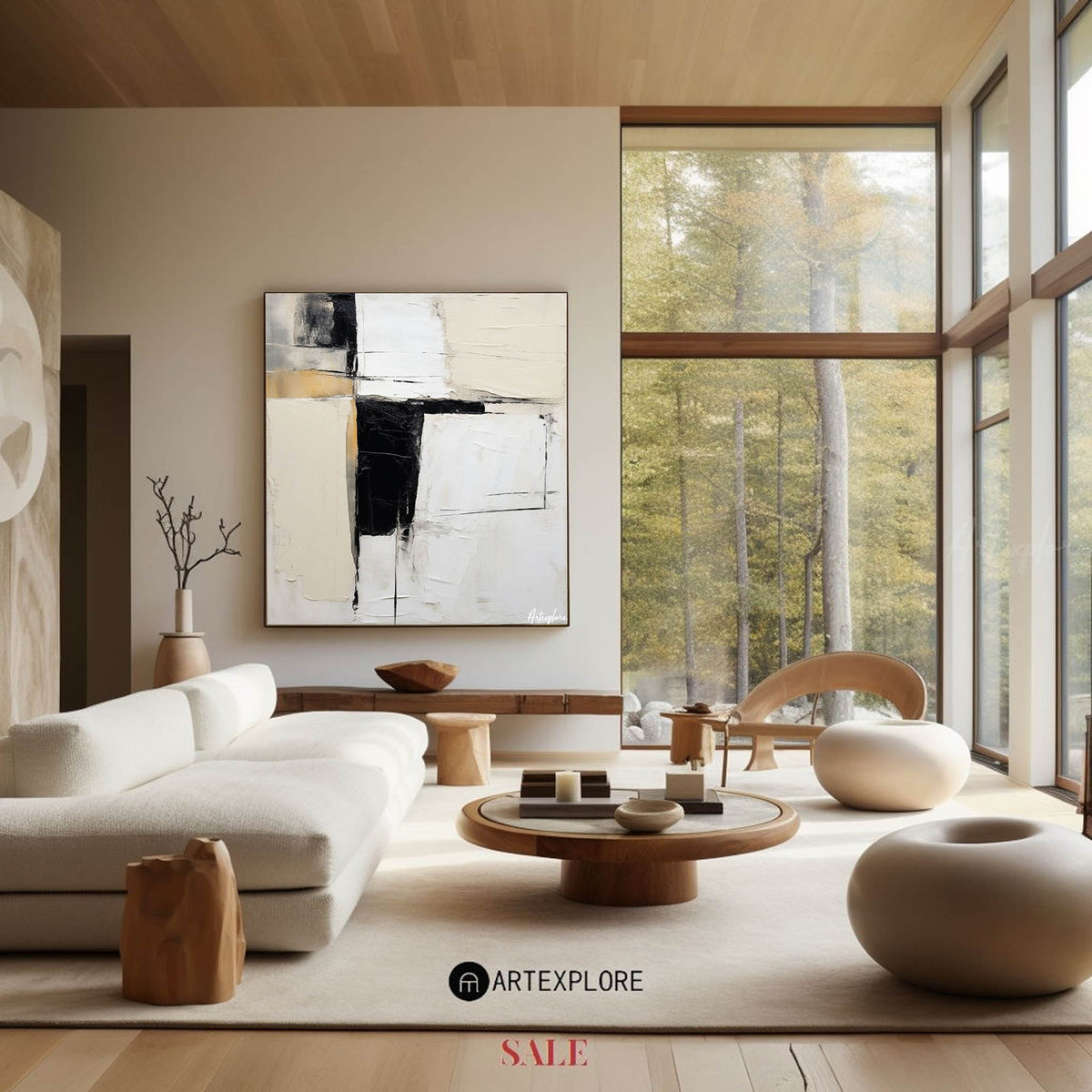 Large Black And White Minimalist Canvas Wall Art Modern Abstract Art For Sale