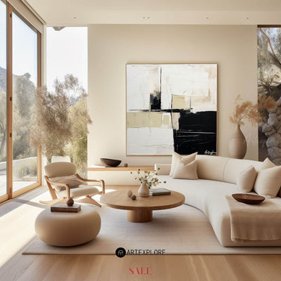 Modern Black and White Abstract Minimalist Wall Art Black and White Canvas Painting