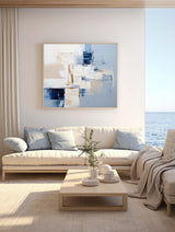 Large Blue And White Palette Knife Painting Minimalist Canvas Wall Art Handmade Paintings