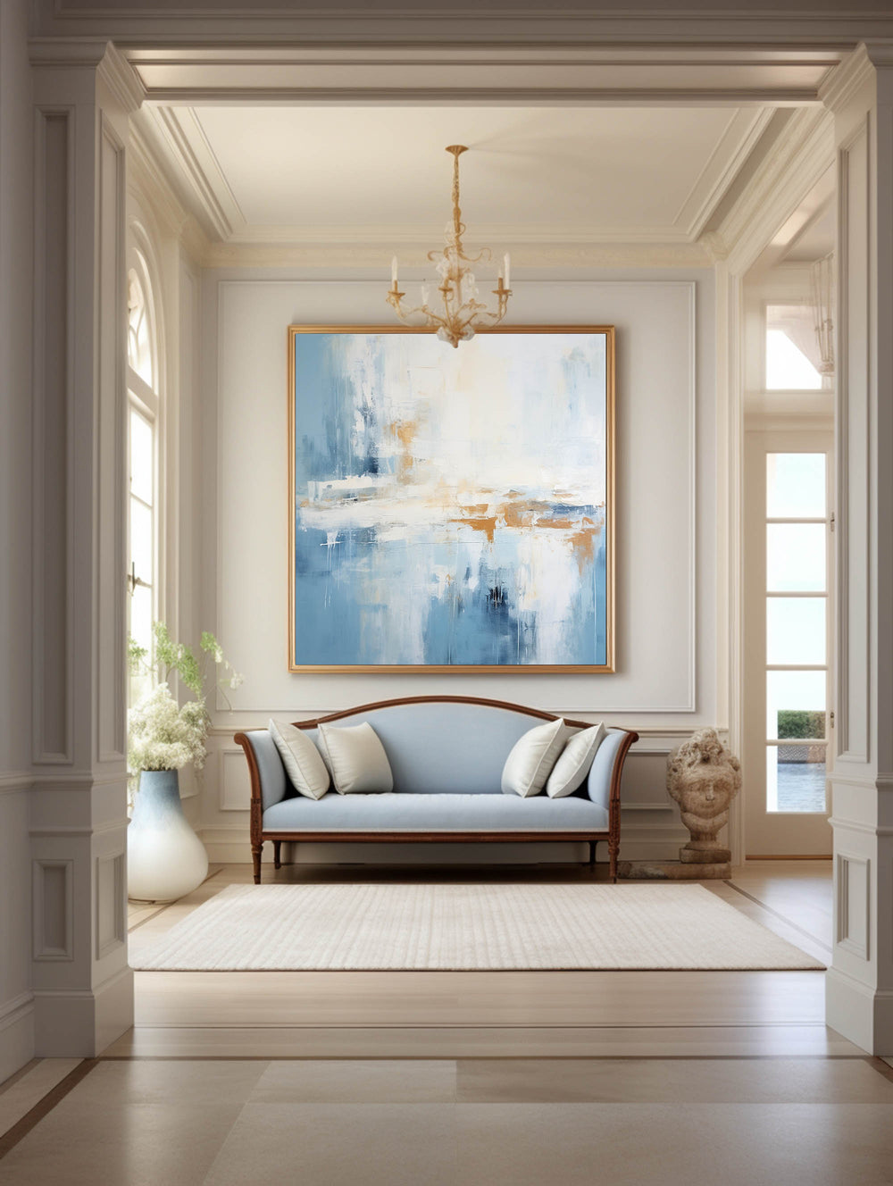 Blue And White Abstract Handmade Paintings Brush Stroke Minimalist Painting Abstract Art