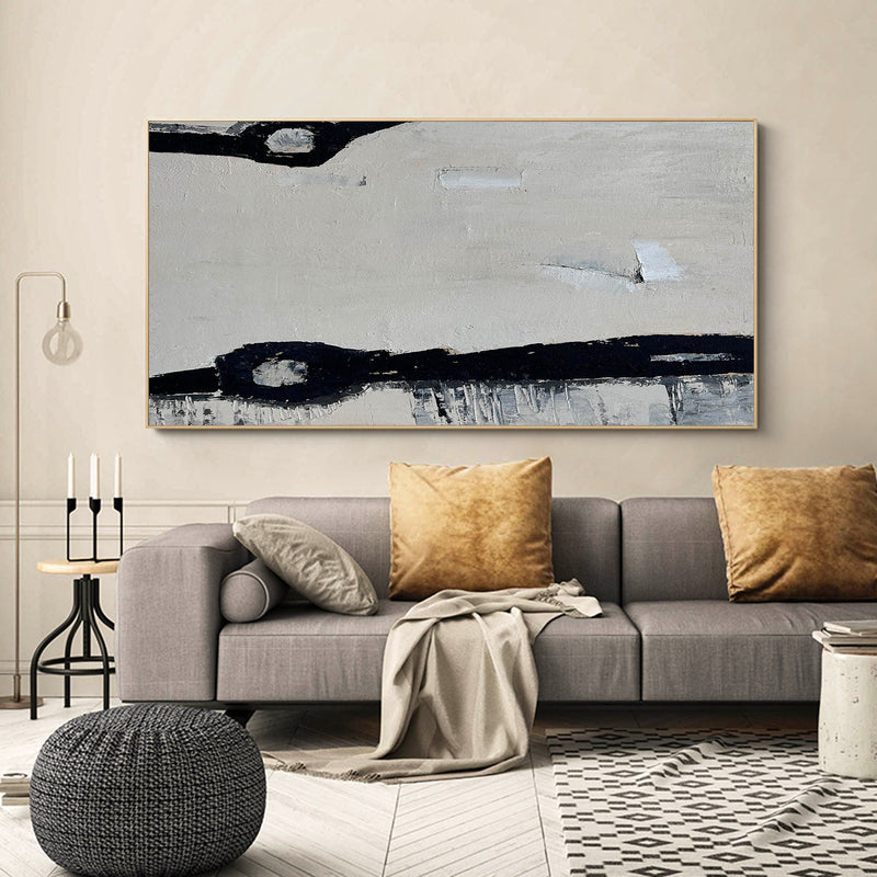 Large Black Grey Abstract Art, Abstract Canvas Wall Art Modern Abstract Acrylic Painting For Sale