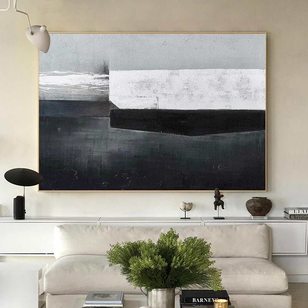 Wabi-sabi Interior Paintings On Canvas, Minimalist Art, Black And White Acrylic Canvas Painting