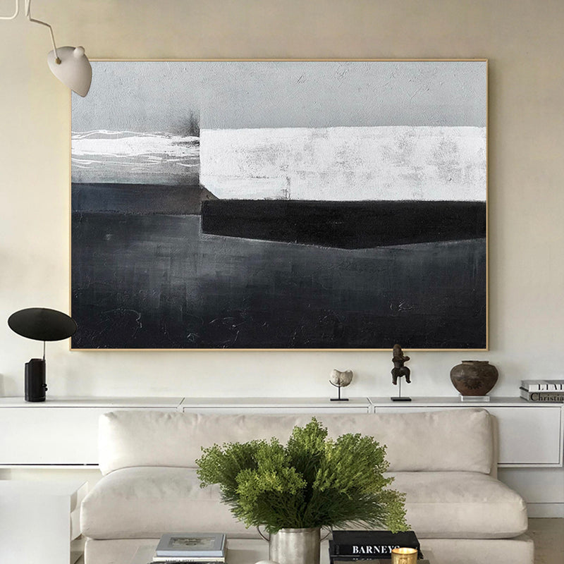 Wabi-sabi Interior Paintings On Canvas, Minimalist Art, Black And White Acrylic Canvas Painting