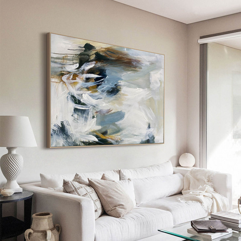 White Gray Minimalist Art Gray Abstract Art Canvas Wall Art Horizontal Wall Art For Livingroom