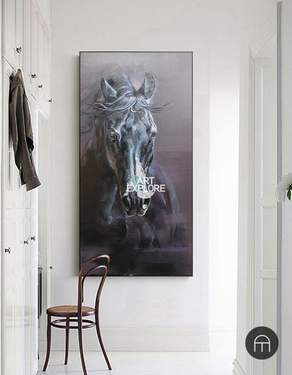 Large Black Arabian Horse Paintings Equestrian Painting Framed Horse Wall Art