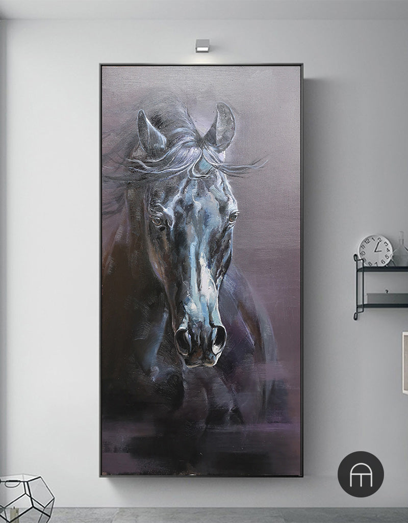 Large Black Arabian Horse Paintings Equestrian Painting Framed Horse Wall Art