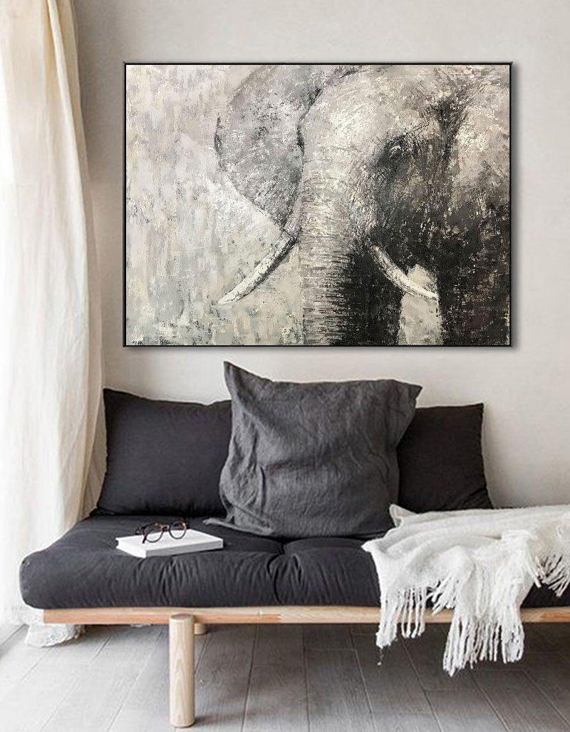 Elephant Painting Large Elephant Wall Art Elephant Gray Paint On Canvas