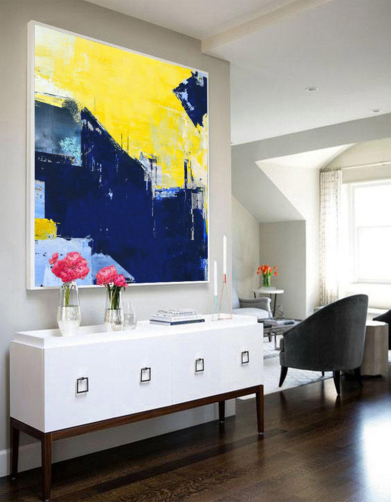 Orange Abstract Art Navy Blue Canvas Painting Custom Canvas Wall Art