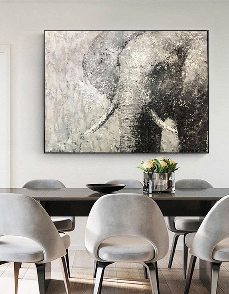 Elephant Painting Large Elephant Wall Art Elephant Gray Paint On Canvas