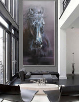 Large Black Arabian Horse Paintings Equestrian Painting Framed Horse Wall Art