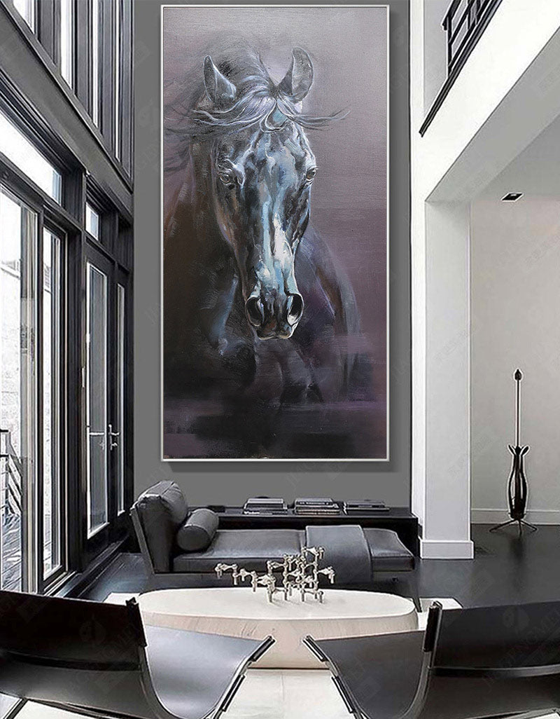 Large Black Arabian Horse Paintings Equestrian Painting Framed Horse Wall Art