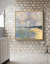Original Square Abstract Beach Painting Large Landscape Painting Costal Paitning On Canvas For Living Romm