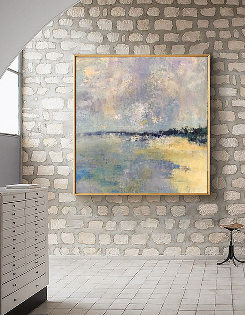 Original Square Abstract Beach Painting Large Landscape Painting Costal Paitning On Canvas For Living Room