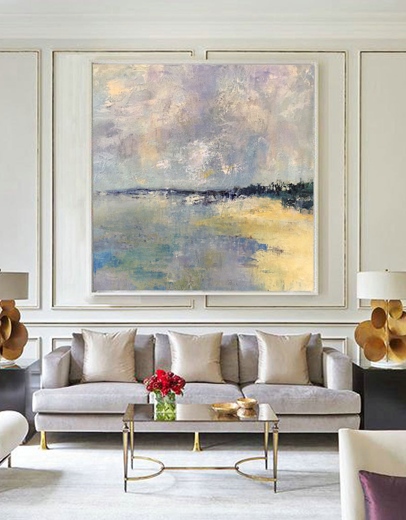 Original Square Abstract Beach Painting Large Landscape Painting Costal Paitning On Canvas For Living Room