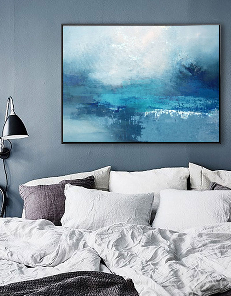Abstract Ocean Painting Large Coastal Wall Art Blue Seascape Oil Painting