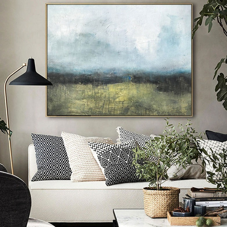 Green Abstract Landscape Art Big Wall Painting Oversized Framed Wall Art