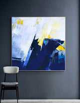 Original Blue And Yellow Abstract Art Extra Large Abstract Squares  Canvas Painting