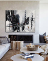 Acrylic City Landscape Painting Big Abstract Cityscape Painting Black And White