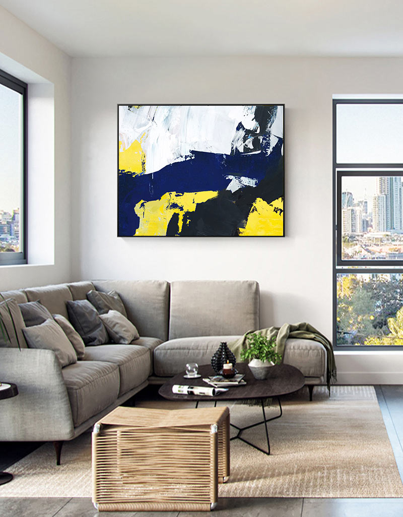 Modern Abstract Canvas Wall Art Yellow Blue Canvas Art Bedroom Canvas Art